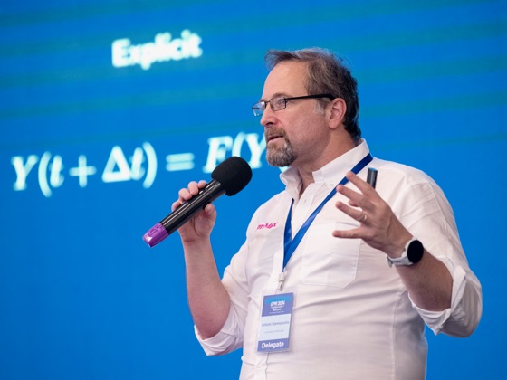 Antonis Giannopoulos presenting explicit time-stepping equations for electromagnetic simulation at the GPR 2024 conference